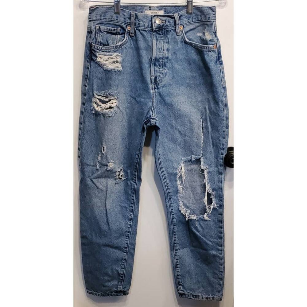 Forever 21 Distressed Ripped Frayed Loose Jeans Button Fly 5 Pocket Size 28